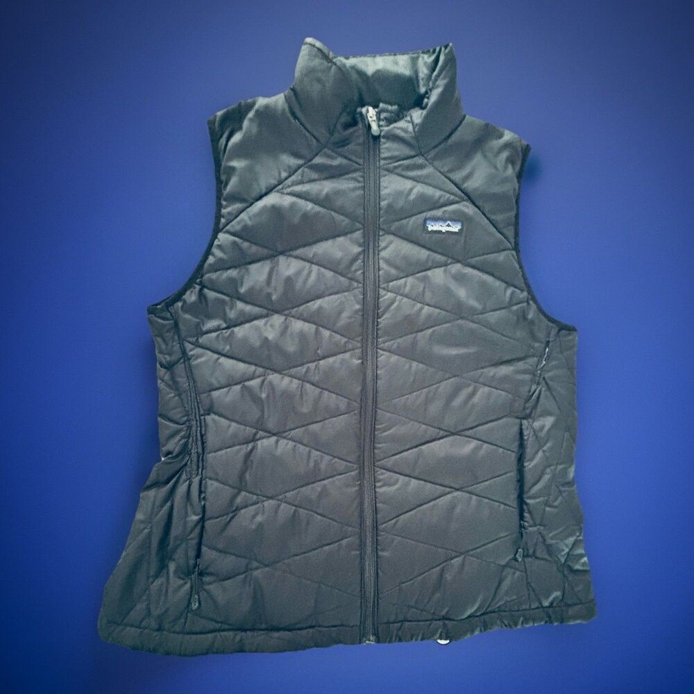 Patagonia Nano Puff Vest Womens XL Black Quilted Full Zip Logo Embroidered
